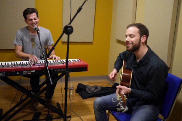 Charlie Puth and Josh Nussbaum rehearsing in the Gold Room